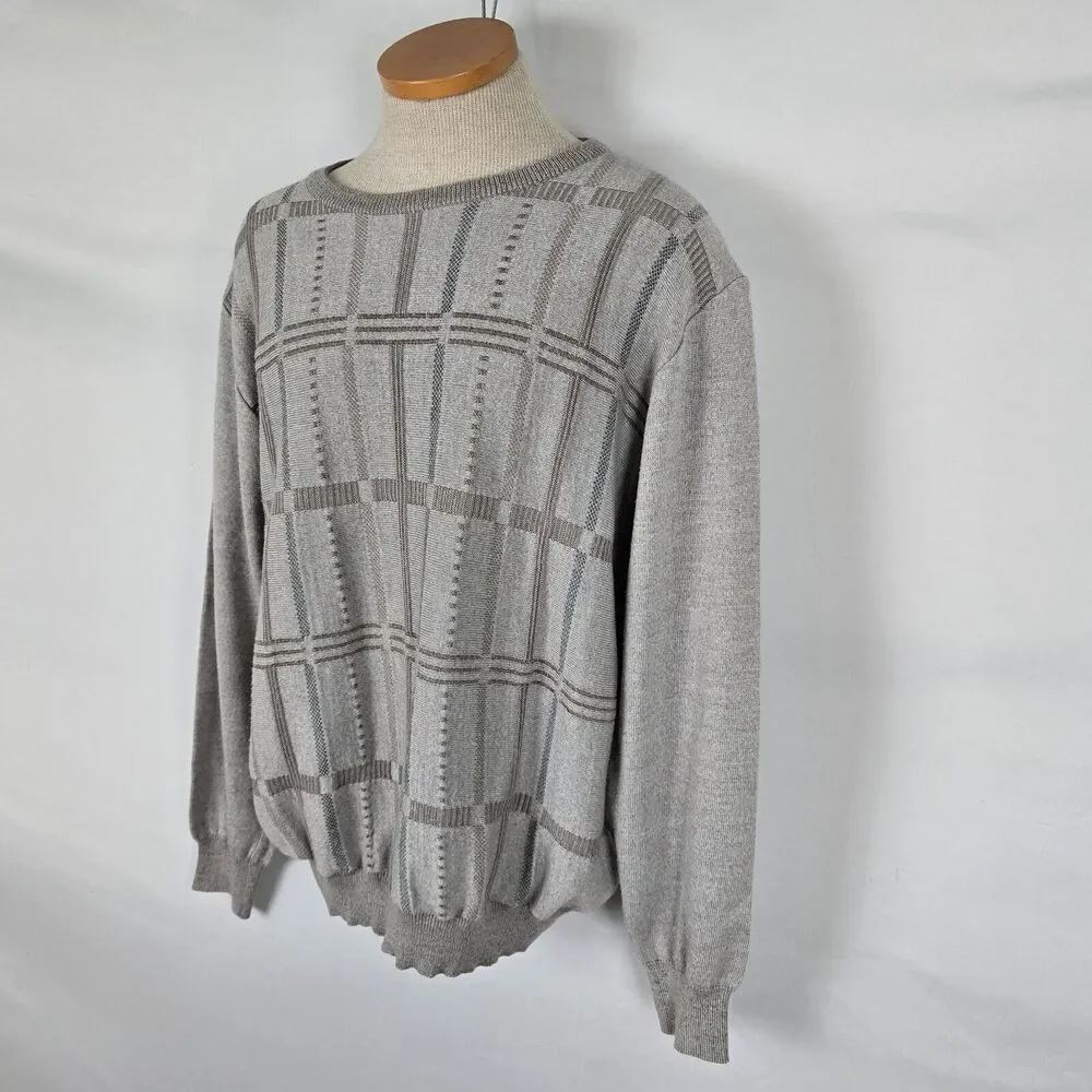Bullock & Jones Sweater Men's XL Wool Blend Geometric Long Sleeve Gray Vintage